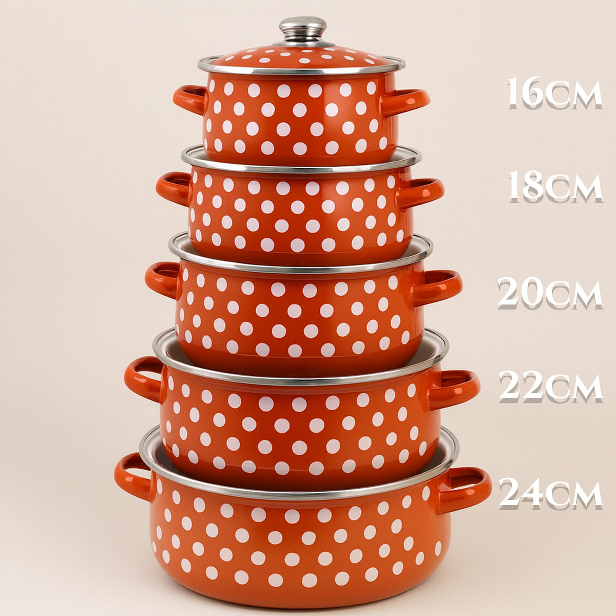 Retro súprava smaltovaných hrncov 5-dielna (16 – 24 cm)