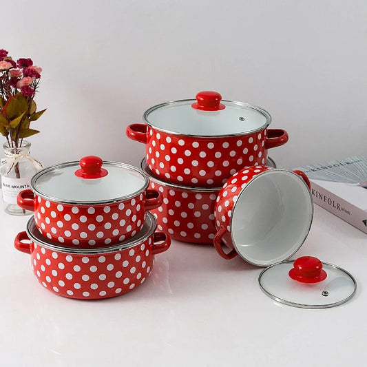 Retro súprava smaltovaných hrncov 5-dielna (16 – 24 cm)