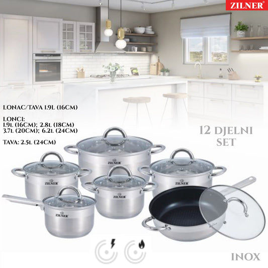 PRÉMIOVÝ NEREZOVÝ ZILNER SET HRNCOV 18/10, 12-DIELNY