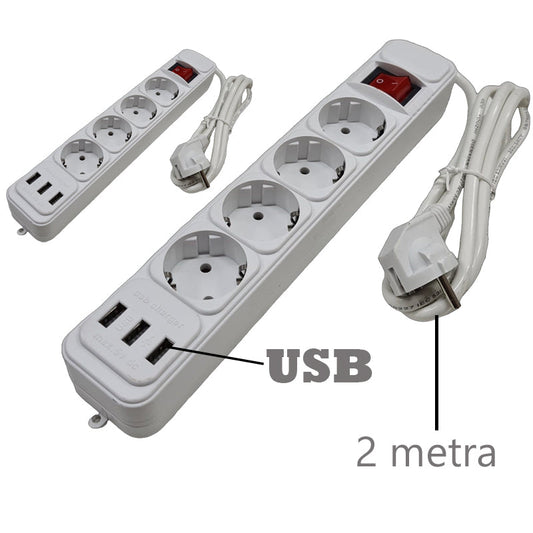 Predlžovací kábel (4 zásuvky, 3 USB vstupy) 2KS