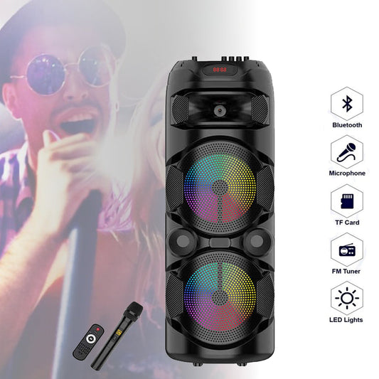 DUÁLNY 8-PALCOVÝ BLUETOOTH REPRODUKTOR S BEZDRÔTOVÝM MIKROFÓNOM