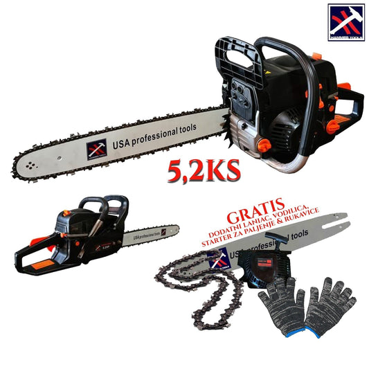 MOTOROVÁ PÍLA 5,2 KS HAMMER TOOLS S PRÍDAVNOU LIŠTOU, REŤAZOU, ŠTARTÉROM A RUKAVICAMI ZADARMO