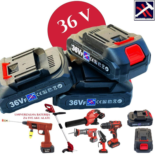 UNIVERZÁLNA BATÉRIA 36V HAMMER TOOLS PRE AKU VŔTAČKY, AKU BRÚSKY, AKU VYŽÍNAČE, AKU PÍLY, AKU MINIWASH, AKU PRIAMOČIARA PÍLA, AKU FUKÁR NA LÍSTIE A INÉ