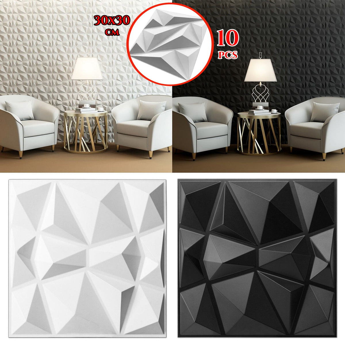 3D nástenné panely - Geometrický dizajn - 10 kusov