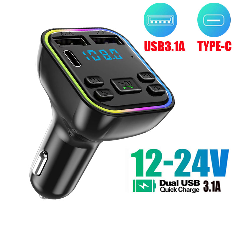 Bluetooth FM VYSIELAČ- RÝCHLA NABÍJAČKA, USB, C VÝSTUP